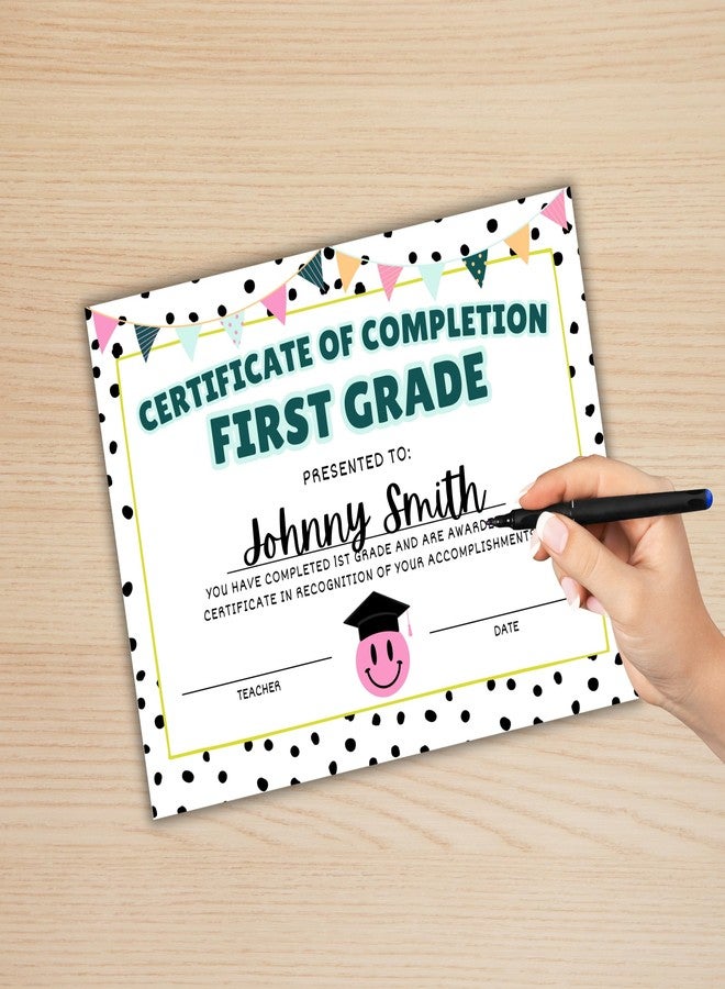Lashicorn 1st First Grade Certificate of Completion Graduation Diploma 30pk 8.5x11” Smiley Face Daisy 90’s Seed Bracelet Checkered Neutral Award Theme Trendy - Image 4