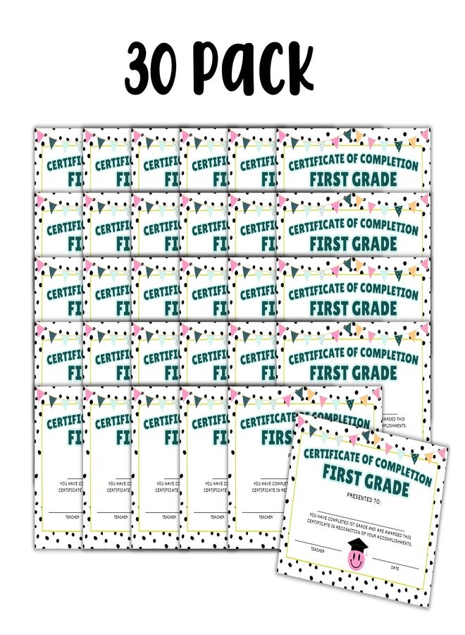 Lashicorn 1st First Grade Certificate of Completion Graduation Diploma 30pk 8.5x11” Smiley Face Daisy 90’s Seed Bracelet Checkered Neutral Award Theme Trendy - Image 2