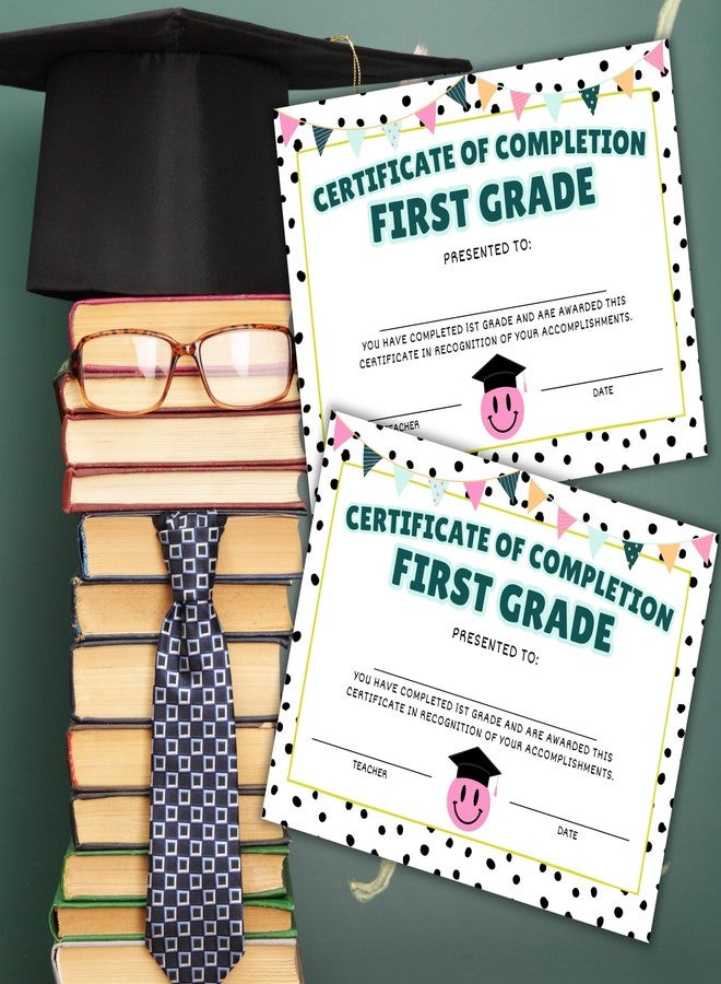 Lashicorn 1st First Grade Certificate of Completion Graduation Diploma 30pk 8.5x11” Smiley Face Daisy 90’s Seed Bracelet Checkered Neutral Award Theme Trendy - Image 5