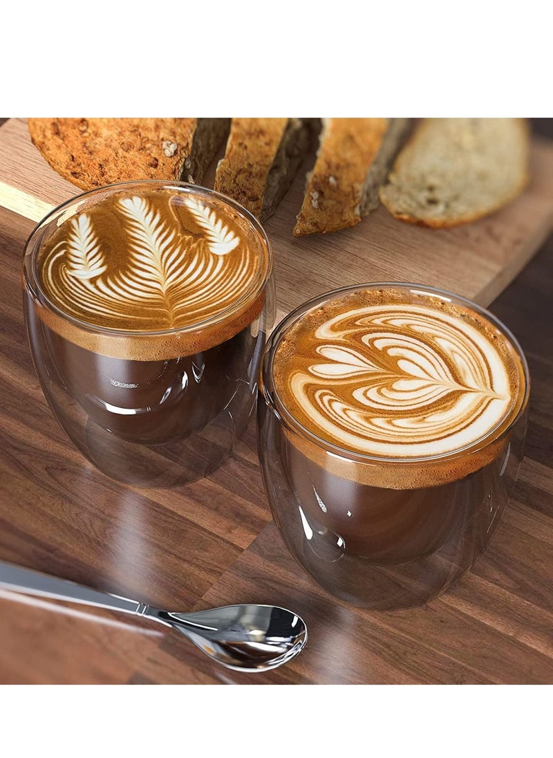 Double Wall Glass Coffee Cups, Set of 6 Insulated Mugs, Cappuccino, Espresso Cup, Microwave Safe Latte Sets, Heat Resistant Drinking Glasses, Dishwasher (Without Handle)