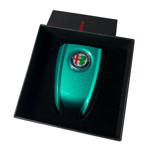JUNMEI ABS Carbon Fiber Style 3D Color Black Logo Car Smart Remote Key Fob Cover Case Replace for Alfa Romeo Giulia Stelvio Tonale (Color Logo, Green A)… - Image 2
