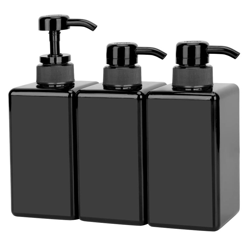 Suream Suream Plastic Shampoo Bottles with Pump 15oz450ml Black Bathroom Shampoo and Conditioner Dispenser Refillable Reusable Empty Pump Press Bottle for Shower Massage Oil Lotion Liquid Soap 3Pack 