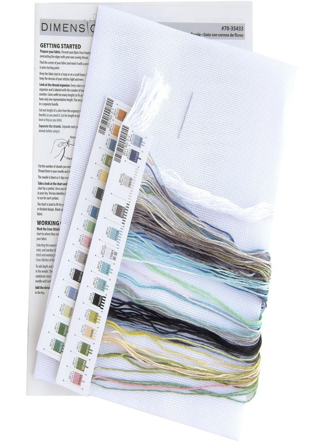 Dimensions Floral Crown Cat Counted Cross Stitch Kit, 11" x 11", 16 Cnt. White Aida 4 pcs - Image 3