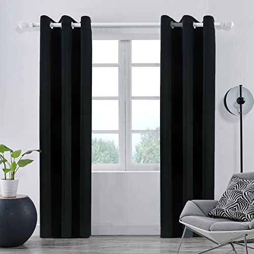 Pickluc Grommet Blackout Curtain for Bedroom Light Blocking Drapes Thermal Insulated Noise Reduction 42 Inches Wide x 84 Inches Long Black 2 Panels