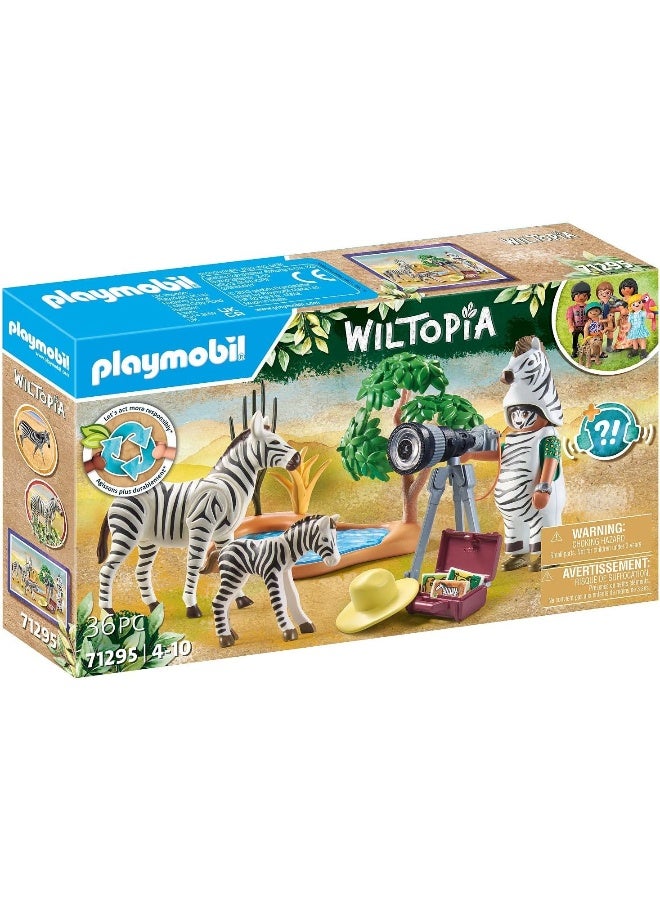 بلاي موبيل بلايموبيل ويلتوبيا – مجموعة المصور مع الحمار الوحشي | مجسمات، حيوانات حمار وحشي، إكسسوارات كاميرا وعناصر لعب إبداعية في عالم الحياة البرية | موديل 71295 | لعبة إبداعية للأطفال بعمر 4 سنوات فما فوق | 71295 - Image 2