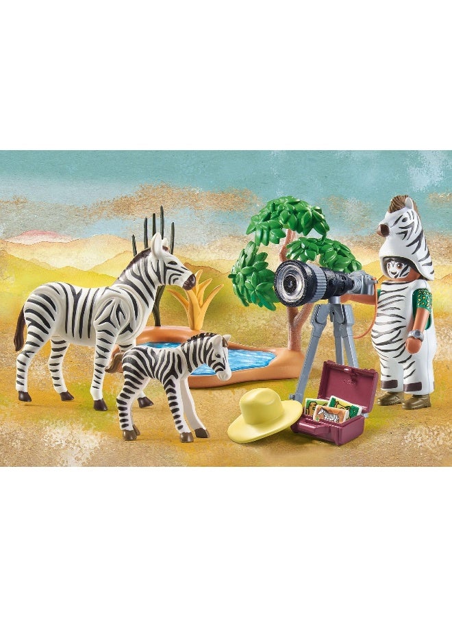 بلاي موبيل بلايموبيل ويلتوبيا – مجموعة المصور مع الحمار الوحشي | مجسمات، حيوانات حمار وحشي، إكسسوارات كاميرا وعناصر لعب إبداعية في عالم الحياة البرية | موديل 71295 | لعبة إبداعية للأطفال بعمر 4 سنوات فما فوق | 71295 - Image 3