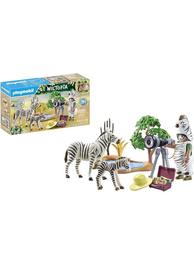 بلاي موبيل بلايموبيل ويلتوبيا – مجموعة المصور مع الحمار الوحشي | مجسمات، حيوانات حمار وحشي، إكسسوارات كاميرا وعناصر لعب إبداعية في عالم الحياة البرية | موديل 71295 | لعبة إبداعية للأطفال بعمر 4 سنوات فما فوق | 71295 - Image 1