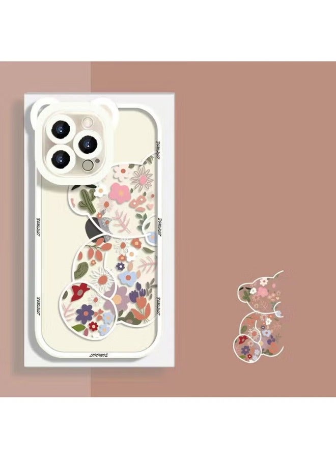 iPhone 13 Pro Max Mobile Case Cover Flowers Bear Camera Protector Clear Back Cover with Lovely Strap Bracelet Chain for Girls Women - Image 4