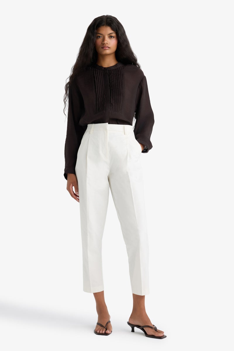 DeFacto Brown Woman Oversize Fit Grandad Collar Sensual Long Sleeve Shirt Casual - Image 2