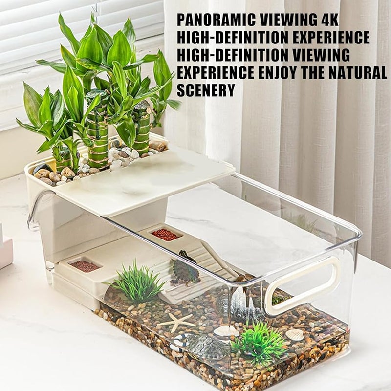 حاوية موطن السلاحف الواضحة مع منطقة تشمس مرتفعة للسرطانات وسحالي البرمائيات والحيوانات الأليفة الصغيرة - Image 3