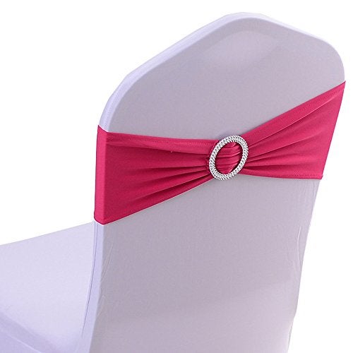 iEventStar Chair Sashes Chair Bow Chair Decoration Spandex Stretch Band with Buckle Slider for Wedding Party Events10PCS (Fuchsia) - Image 1