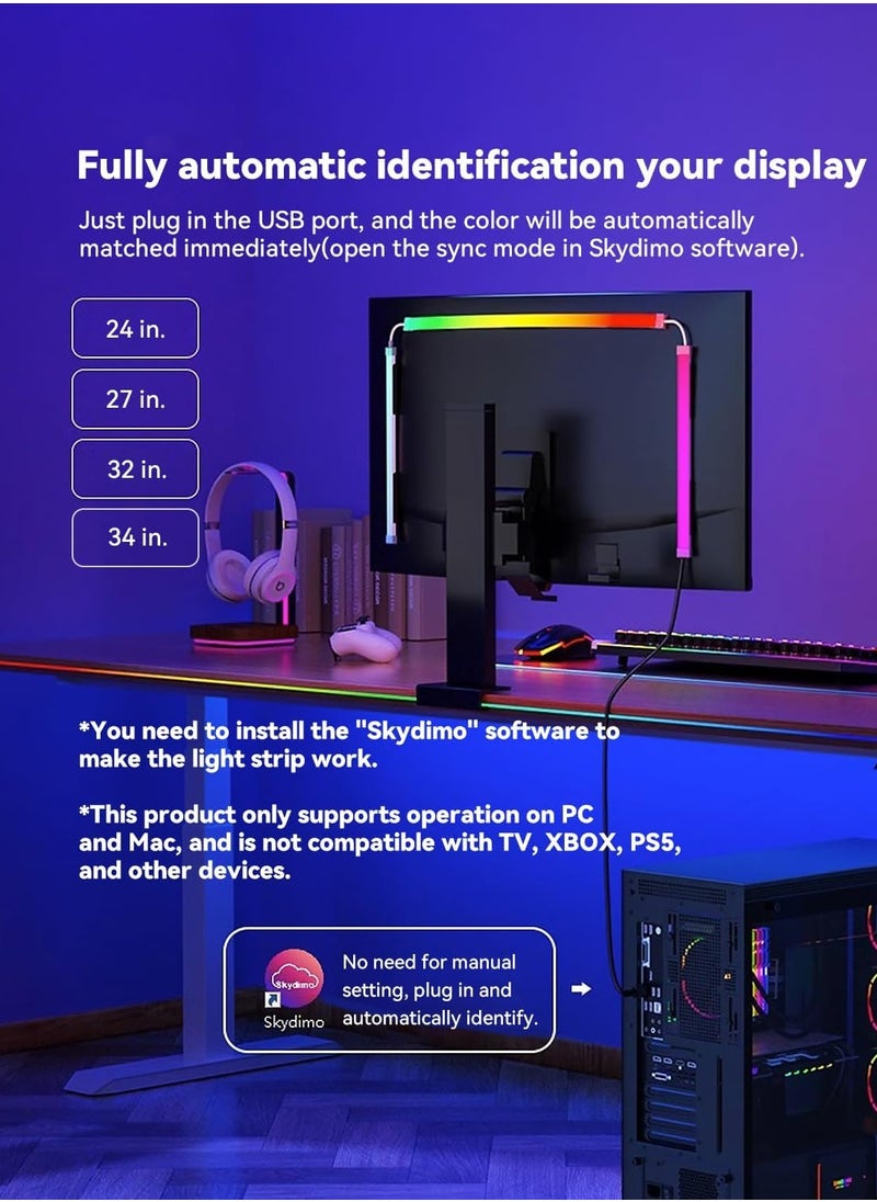 Joshberg 27 Inch Monitor LED Backlight,LED Strip Lights That Sync with Screen Color or Music,RGBIC Computer Light Bar Behind Monitor，LEDs for Desk Gaming，USB Interface,Software Control  - Image 4
