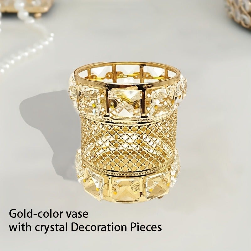 Elegant Crystal & Metal Makeup Brush Holder - Multipurpose Desk Organizer & Decorative Vase - Image 3