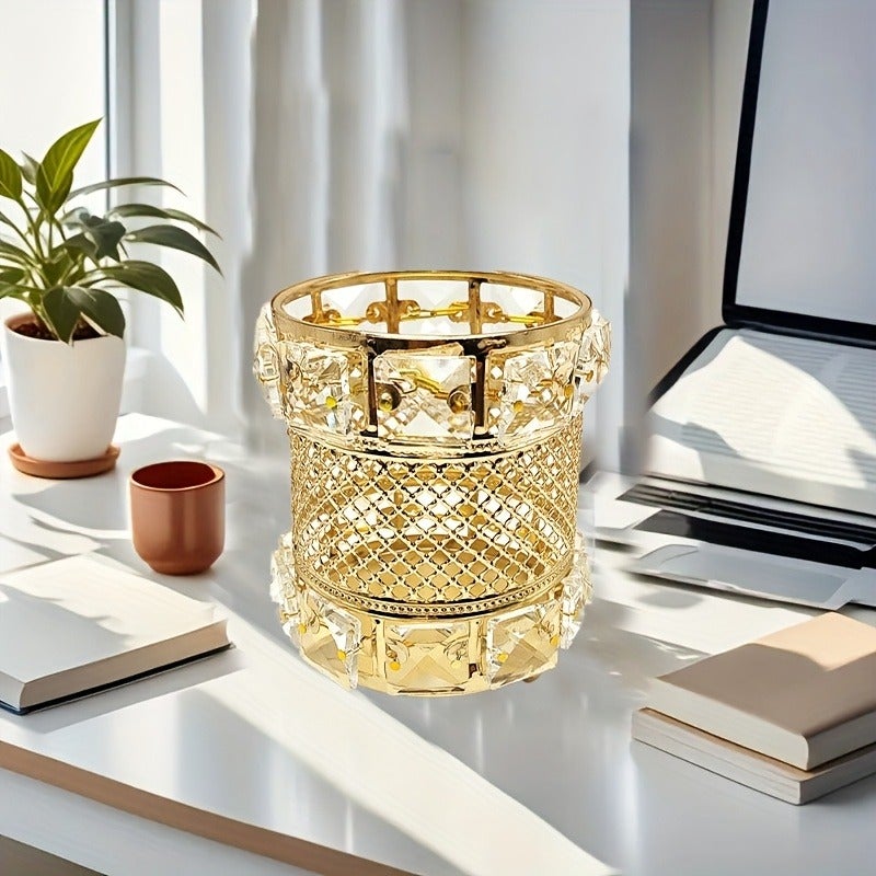 Elegant Crystal & Metal Makeup Brush Holder - Multipurpose Desk Organizer & Decorative Vase - Image 5