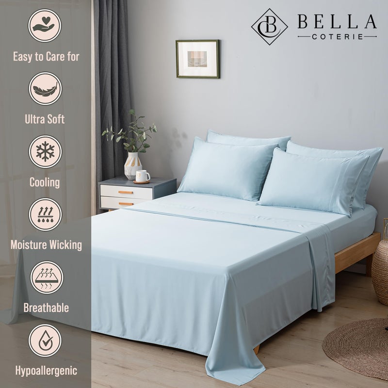 BC BELLA COTERIE Bella Coterie 6 Piece Luxury Bamboo Viscose Queen Size Sheet Set | 100% Organically Grown | Cooling for Hot Sleepers | 18" Deep Pocket | Soft & Hypoallergenic | 4 Pillowcases [Coastal Blue] - Image 2