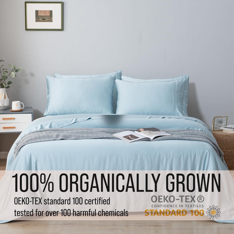 BC BELLA COTERIE Bella Coterie 6 Piece Luxury Bamboo Viscose Queen Size Sheet Set | 100% Organically Grown | Cooling for Hot Sleepers | 18" Deep Pocket | Soft & Hypoallergenic | 4 Pillowcases [Coastal Blue] - Image 4