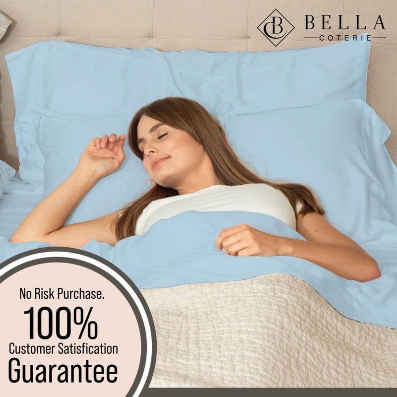 BC BELLA COTERIE Bella Coterie 6 Piece Luxury Bamboo Viscose Queen Size Sheet Set | 100% Organically Grown | Cooling for Hot Sleepers | 18" Deep Pocket | Soft & Hypoallergenic | 4 Pillowcases [Coastal Blue] - Image 5