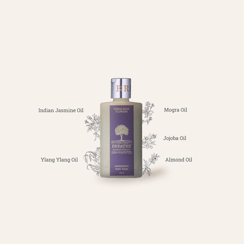 Breathe Aromatherapy Himalayan Flowers Body Wash  Indian Jasmine Ylang Ylang  Mogra  Suitable for all skin types  Beneficial for normal to dry skin and mature skin  Moisturises  soothes the skin  SLES FREE  250 ml - Image 2