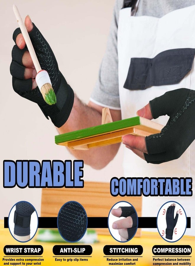 Gorbgle 2 Pairs Copper Arthritis Gloves for Women Men, Compression Gloves with Adjust Strap for Arthritis, Wrist Support, Hand Pain, Fingerless Computer Typing Gloves for Carpal Tunnel, RSI (Small/Medium) - Image 4