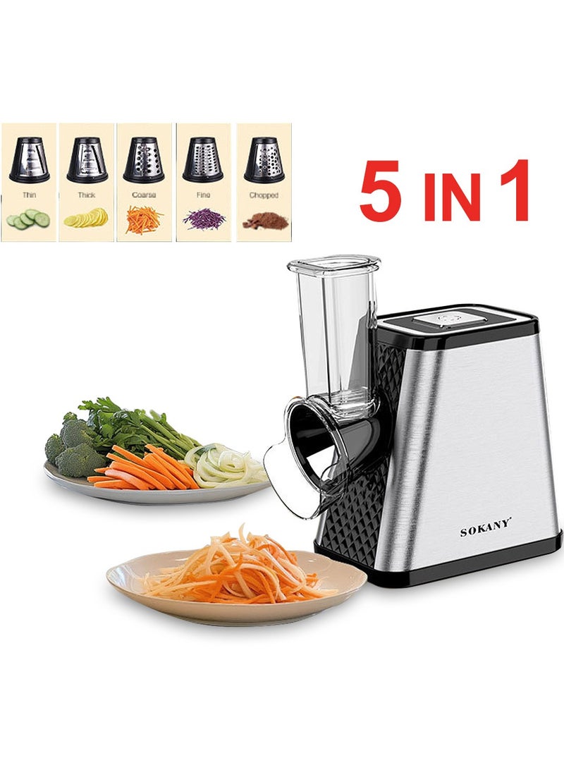 sokany Electric Cheese Grater, 800W Electric Slicer Chopper, Multi Grater, Fruit Cutter, Vegetable Slicer, Shredder, Food Processor with 5 Blades Set SK-06029 Black - Image 1