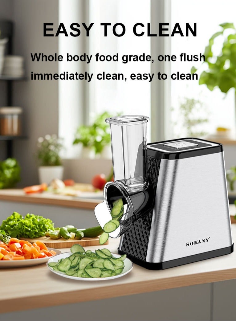 sokany Electric Cheese Grater, 800W Electric Slicer Chopper, Multi Grater, Fruit Cutter, Vegetable Slicer, Shredder, Food Processor with 5 Blades Set SK-06029 Black - Image 3