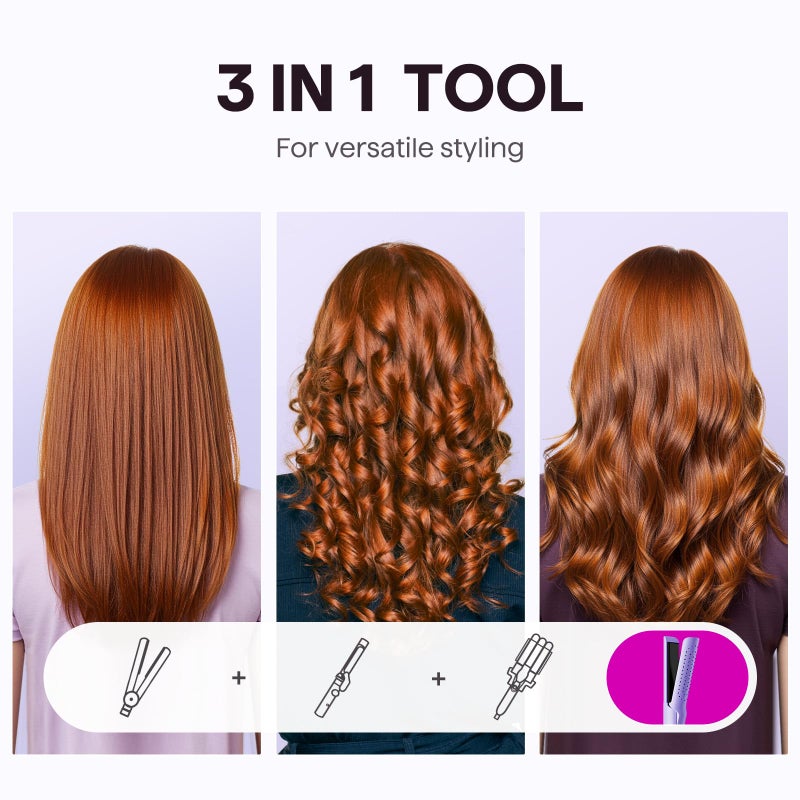 Wavytalk Airflow Styler Curling Iron, Cool Curl, 360Â° Cool Air Lock in Style for Lasting Curls, Reduces Damage, 2 in 1 Hair Straightener and Curler, 1.25 Inch, Anti-Scald for Short Long Hair, Purple - Image 2