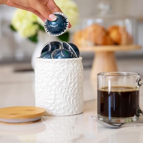 25DOL Small Engraved Ceramic Kitchen Canister - Storage Jars with Airtight Lids Made from Bamboo with Nature-Inspired Engraving - Use as a Pasta Holder, Coffee Ground Holder, Rice Container - 30 Ounces - Image 5