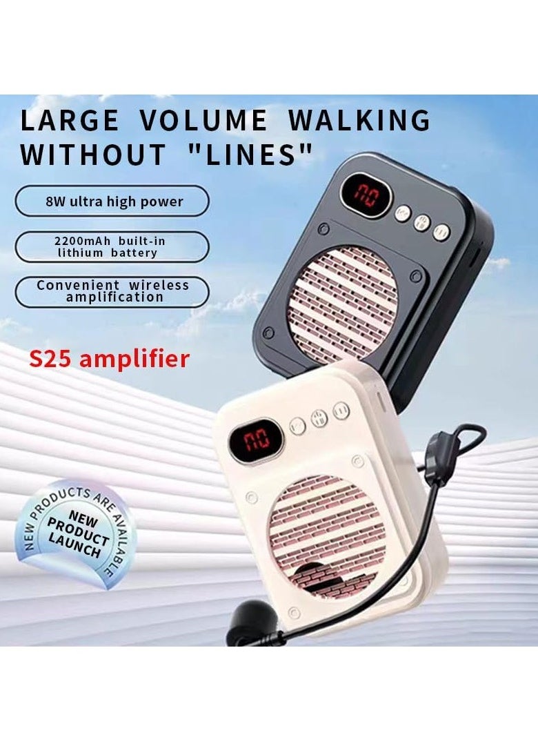Generic Portable Voice Amplifier Bluetooth Rechargeable Personal Amplifier PA System Speaker Power Amplifier Speaker for Teacher Meeting Guide S25 Wired Beige  - Image 2