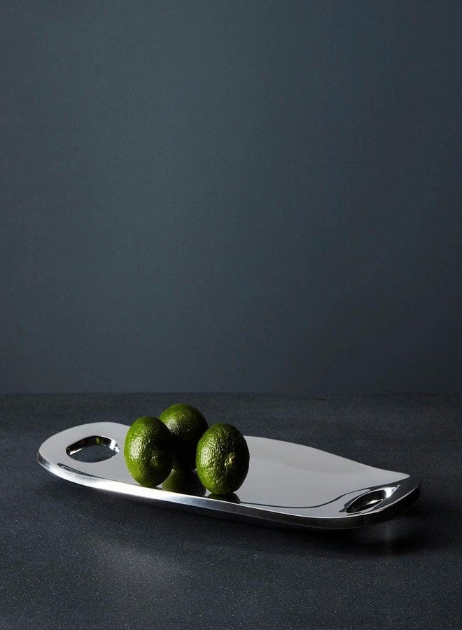 Nambe Nambé Handled Serving Tray - Rectangular Plank Design with Curved Sides to Prevent Drips - Modern Alloy Serveware for Dining, Entertaining & Decorative Display - Crafted from Signature Metal (Silver) - Image 4