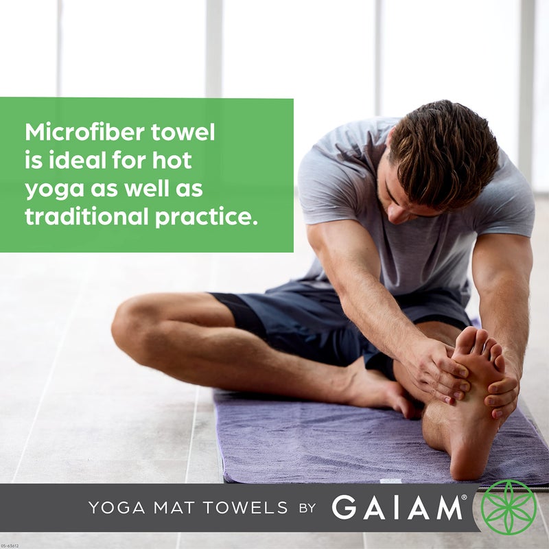 Gaiam منشفة يوغا غايا مخصصة لليوغا مصنوعة من الألياف الدقيقة - منشفة بحجم سجادة اليوغا لليوغا الساخنة (68 بوصة طول × 24 بوصة عرض)، هيرون ليلك - Image 3