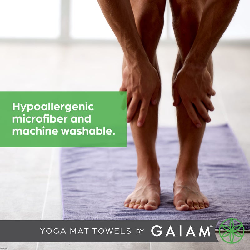Gaiam منشفة يوغا غايا مخصصة لليوغا مصنوعة من الألياف الدقيقة - منشفة بحجم سجادة اليوغا لليوغا الساخنة (68 بوصة طول × 24 بوصة عرض)، هيرون ليلك - Image 5