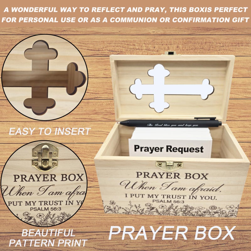 QVJIOA Prayer Box with 100 Pcs Prayer Cards Wooden Prayer Request Card Box with 1 Prayer Pen, The Prayer Box for Your Daily Prayers - Image 3