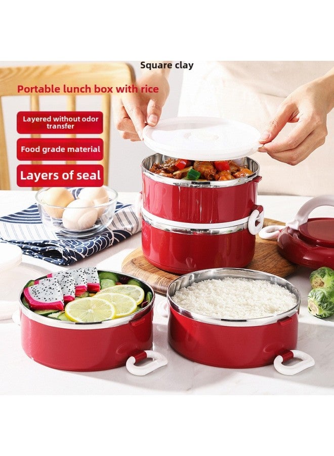 304 Insulated Lunch Box Barrel Office Workers Stainless Steel With Lid Lunch Box Microwave Oven Heating Lunch Box Student Women Wholesale-Specifications:Four Floors-Color:Heightened Burgundy Color (comes With Tableware + Food Grid + Thermal Bag)  - Image 3