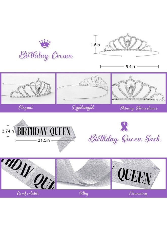 Amandir Purple Birthday Decorations for Women Girls, Lavender Purple Silver Foil Balloons Table Cloth Sash Crown Fringe Curtains Happy Birthday Banner Glitter Star Garland Butterfly Cake Topper Party Supplies - Image 4