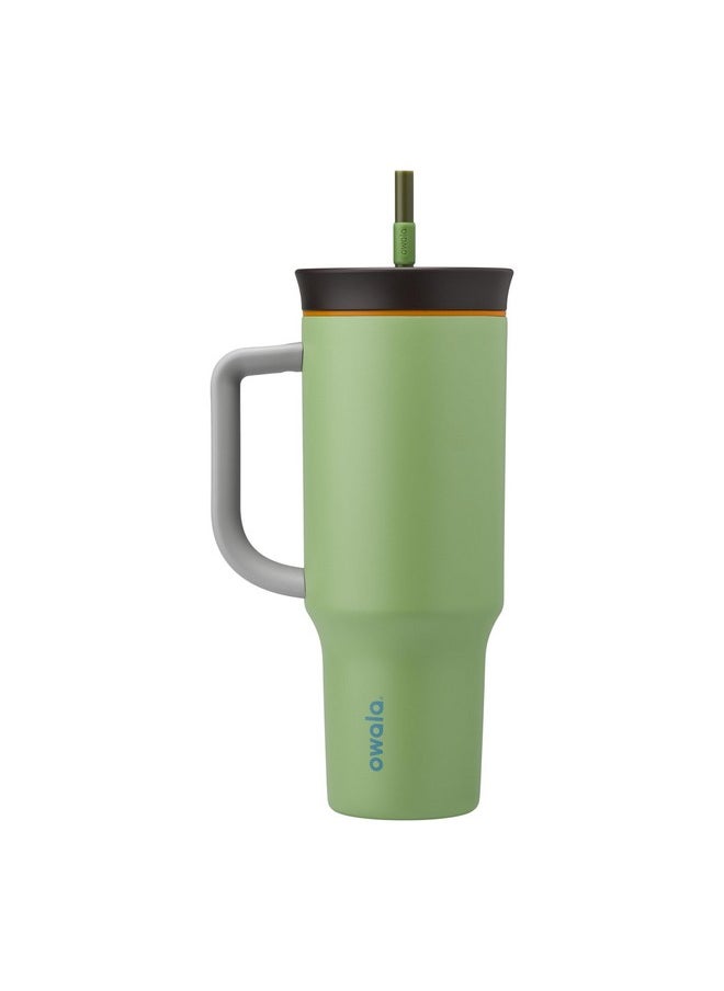 Owala Owala Stainless Steel Triple Layer Insulated Travel Tumbler with Spill Resistant Lid, Straw, and Carry Handle, BPA Free, 40 oz, Green (Brave Adventures)  - Image 1