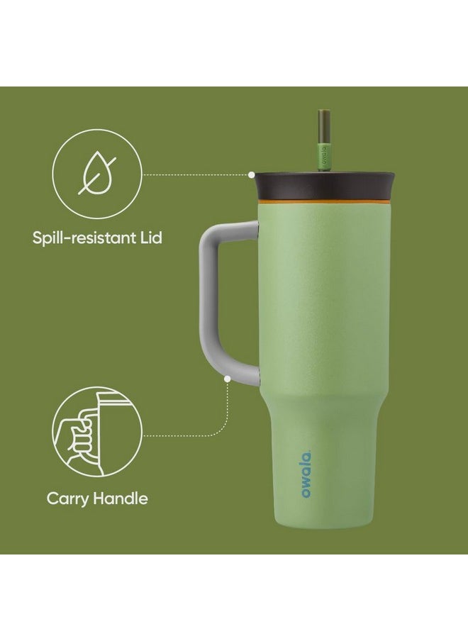 Owala Owala Stainless Steel Triple Layer Insulated Travel Tumbler with Spill Resistant Lid, Straw, and Carry Handle, BPA Free, 40 oz, Green (Brave Adventures)  - Image 3