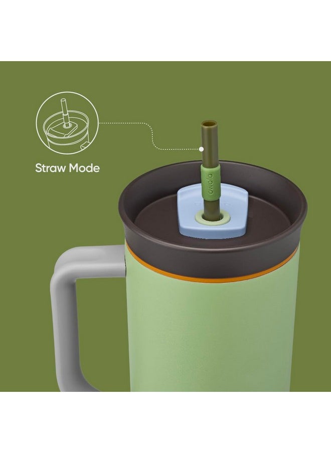 Owala Owala Stainless Steel Triple Layer Insulated Travel Tumbler with Spill Resistant Lid, Straw, and Carry Handle, BPA Free, 40 oz, Green (Brave Adventures)  - Image 4