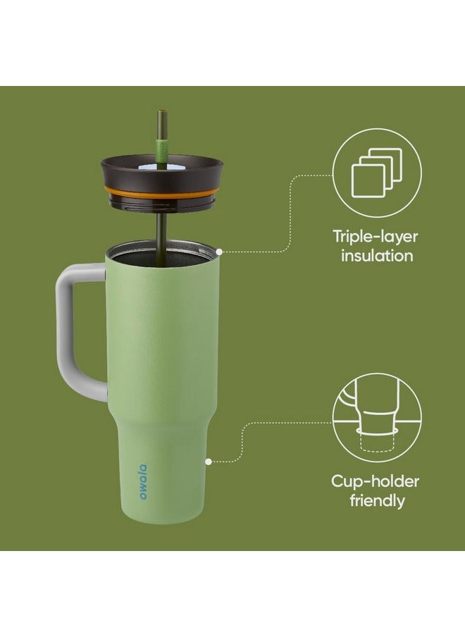 Owala Owala Stainless Steel Triple Layer Insulated Travel Tumbler with Spill Resistant Lid, Straw, and Carry Handle, BPA Free, 40 oz, Green (Brave Adventures)  - Image 2