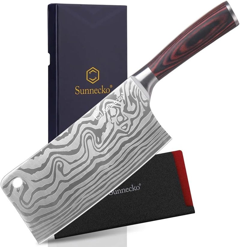 Sunnecko 7 Inch Cleaver Knife, High Carbon Stainless Steel Chinese Cleaver with Wooden Handle,Razor Sharp Meat Cleaver for Home and Kitchen - Image 1