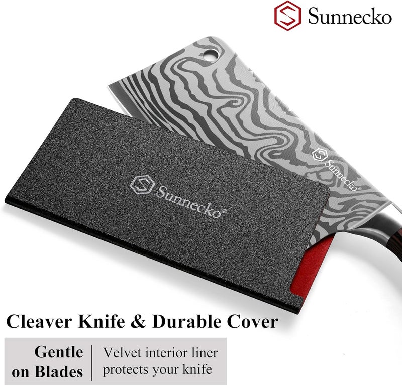 Sunnecko 7 Inch Cleaver Knife, High Carbon Stainless Steel Chinese Cleaver with Wooden Handle,Razor Sharp Meat Cleaver for Home and Kitchen - Image 4