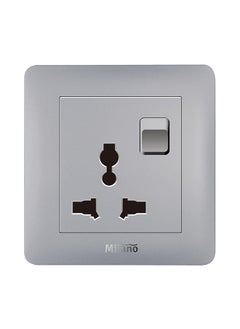 milano 3 Pin Universal Socket With Switch Made With Polypropylene Colored In Piano Silver Electrical Switches Sockets Outlets For Home Appliances L3 X W3Cm Silver  - Image 1