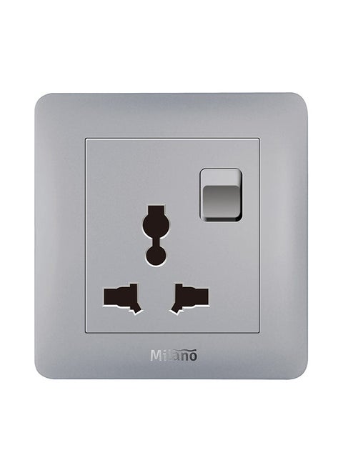 3 Pin Universal Socket With Switch Made With Polypropylene Colored In Piano Silver Electrical Switches Sockets Outlets For Home Appliances L3 X W3Cm Silver