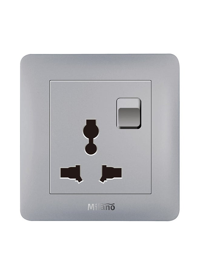 milano - 3 Pin Universal Socket With Switch Made With Polypropylene Colored In Piano Silver Electrical Switches Sockets Outlets For Home Appliances L3 X W3Cm Silver - Image 1