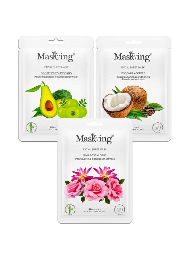 MasKing Rose, Coconut and Avocado Beauty Sheet Mask | Sheet Mask for Women and Girls | Combo Pack of 3 - Image 1