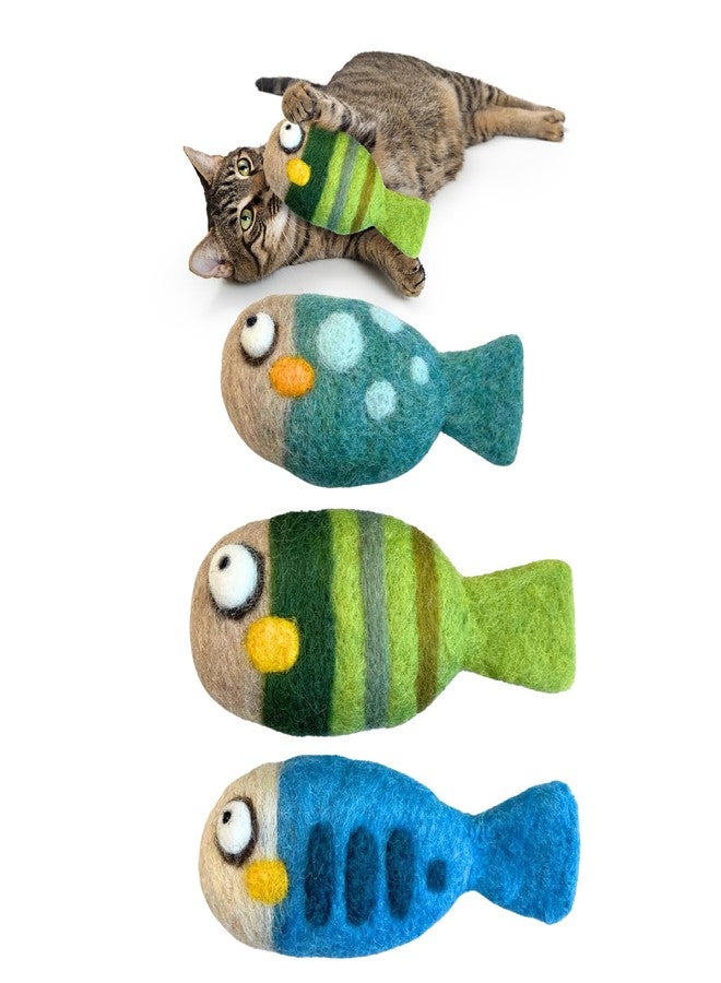 Woolbuddy Felted Wool Cat Toys - 3 Fish Kick Toys for Indoor Cats, Catnip-Free & Durable - Image 1