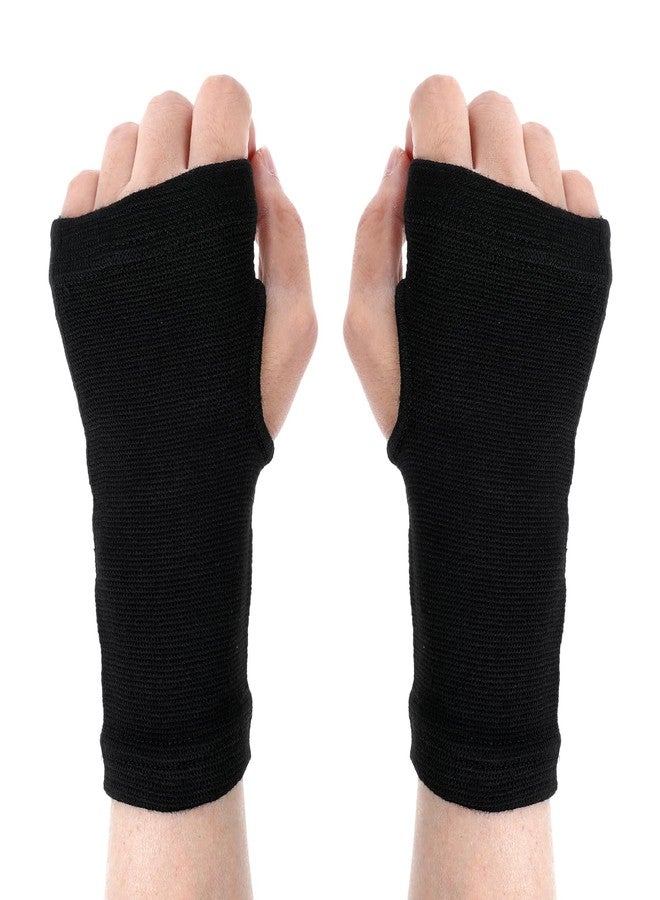 AOZUO 2 Pairs Palm Brace Wrist Support Sleeves, Elastic Carpal Tunnel Gloves Wrist Compression Brace Breathable Fingerless Sleeve Wrists Strap for Women Men Fitness Sports Cycling, Black - Image 1