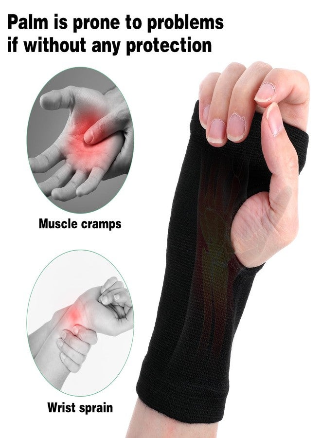 AOZUO 2 Pairs Palm Brace Wrist Support Sleeves, Elastic Carpal Tunnel Gloves Wrist Compression Brace Breathable Fingerless Sleeve Wrists Strap for Women Men Fitness Sports Cycling, Black - Image 2