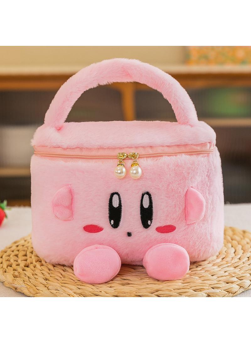 Y&D Cute Plush Makeup Bag handbag  Open Flat Travel Toiletry Accessories Organizer Cosmetic Pouch with Handle for Cosmetics Brushes Toiletry Jewelry  - Image 1