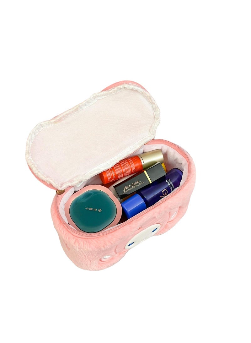 Y&D Cute Plush Makeup Bag handbag  Open Flat Travel Toiletry Accessories Organizer Cosmetic Pouch with Handle for Cosmetics Brushes Toiletry Jewelry  - Image 2