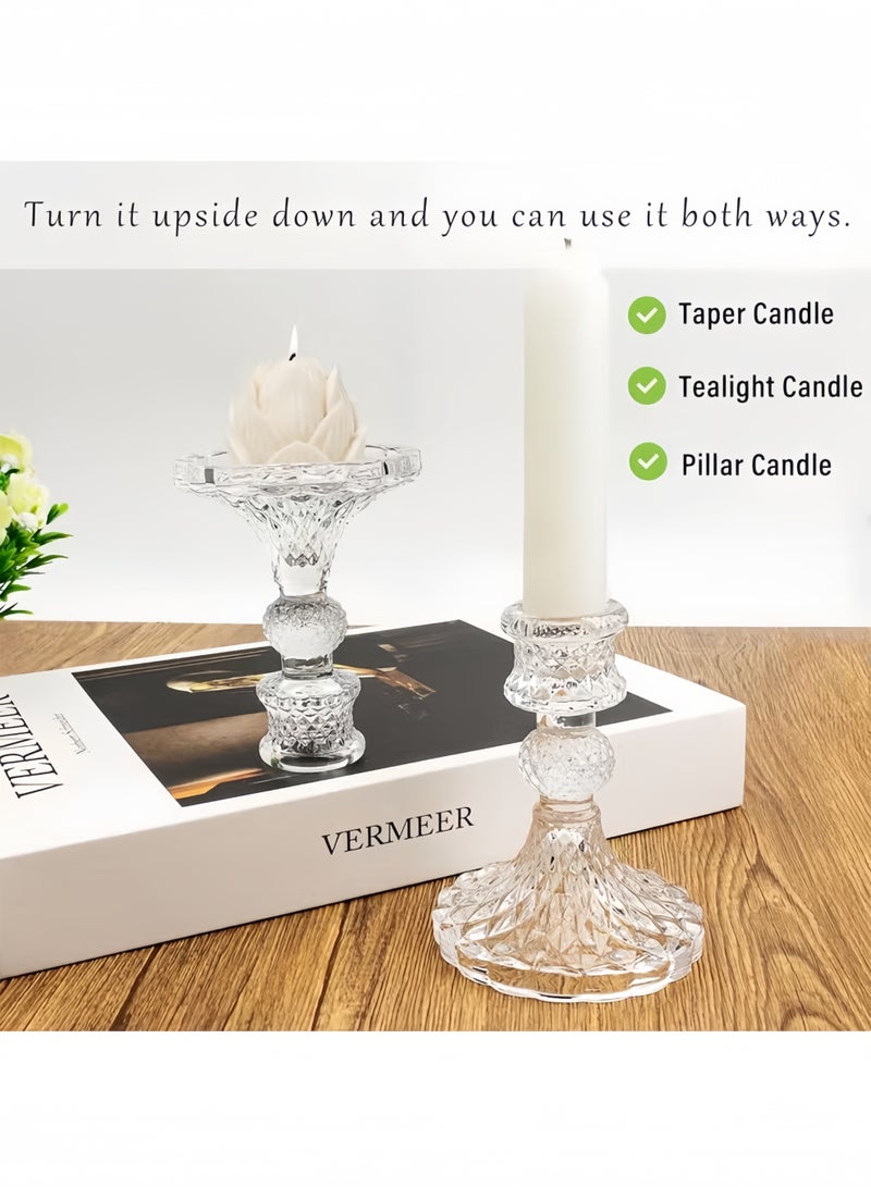 Glass Candlestick Holders 4inch Taper Candle Holders Clear Glass Candle Holders for Wedding Festival, Party & Festival Decor - Image 3